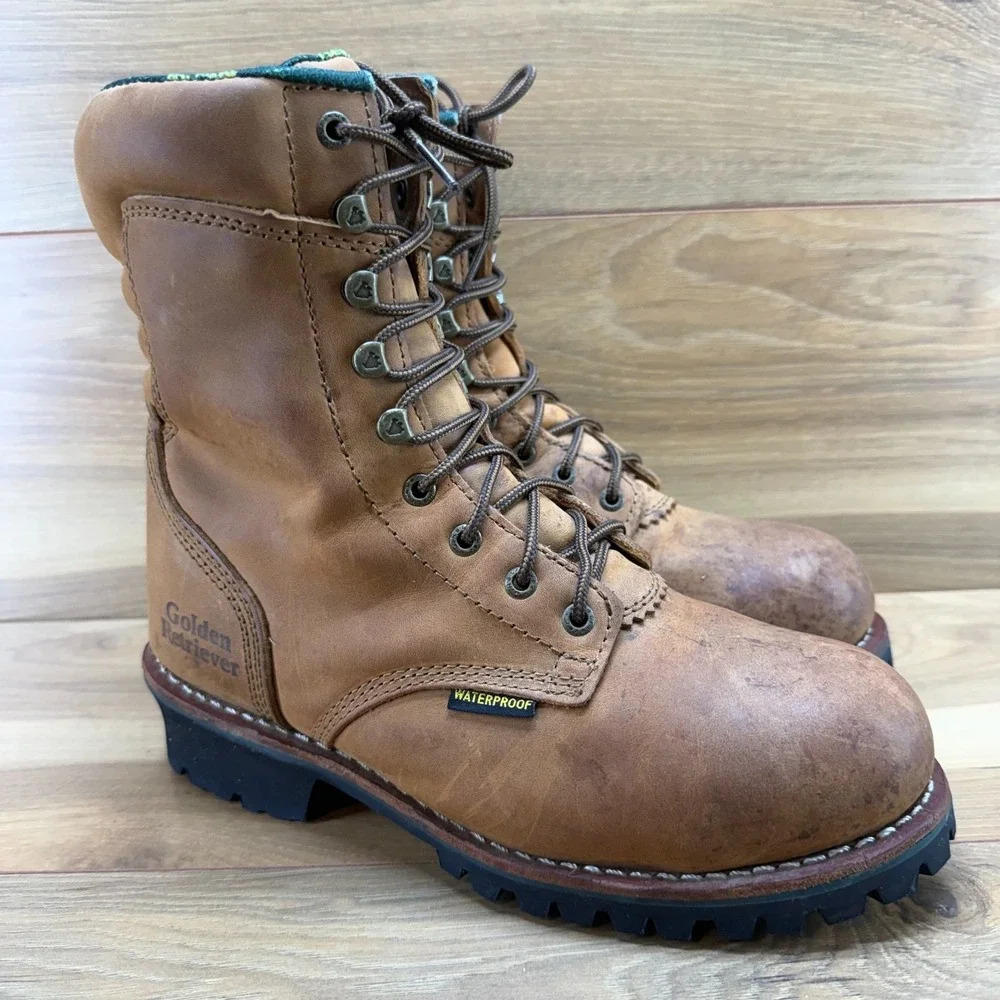 Golden Retriever Steel Toe Waterproof Work Boot Mens 9 D Logger Lug Sole Lace Up